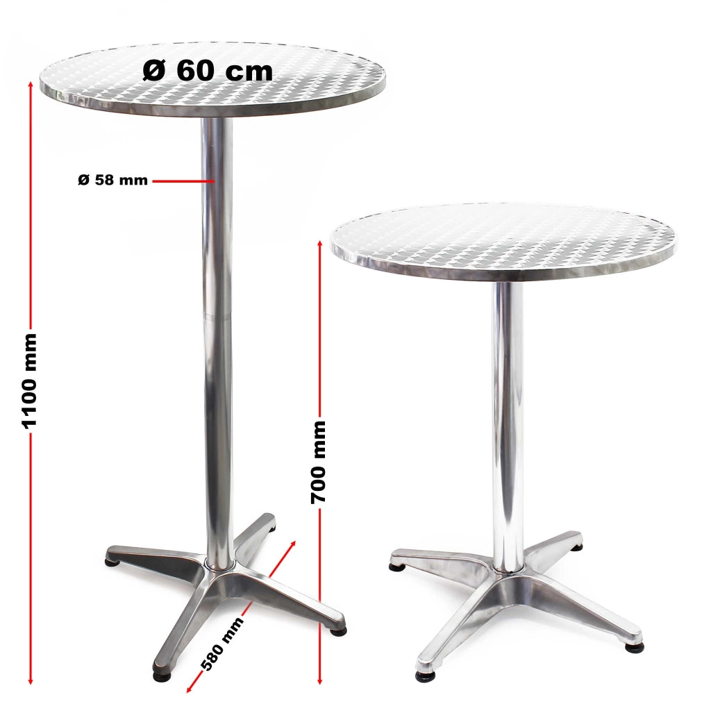 Tavolo alto da bar rotondo alluminio altezza regolabile 70cm o 110 cm Ø 60 cm
