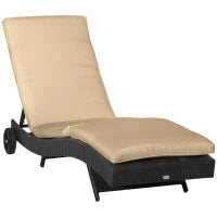 Sdraio da Giardino in Rattan PE con Schienale Regolabile e Cuscino, 207x70x70cm, Nero