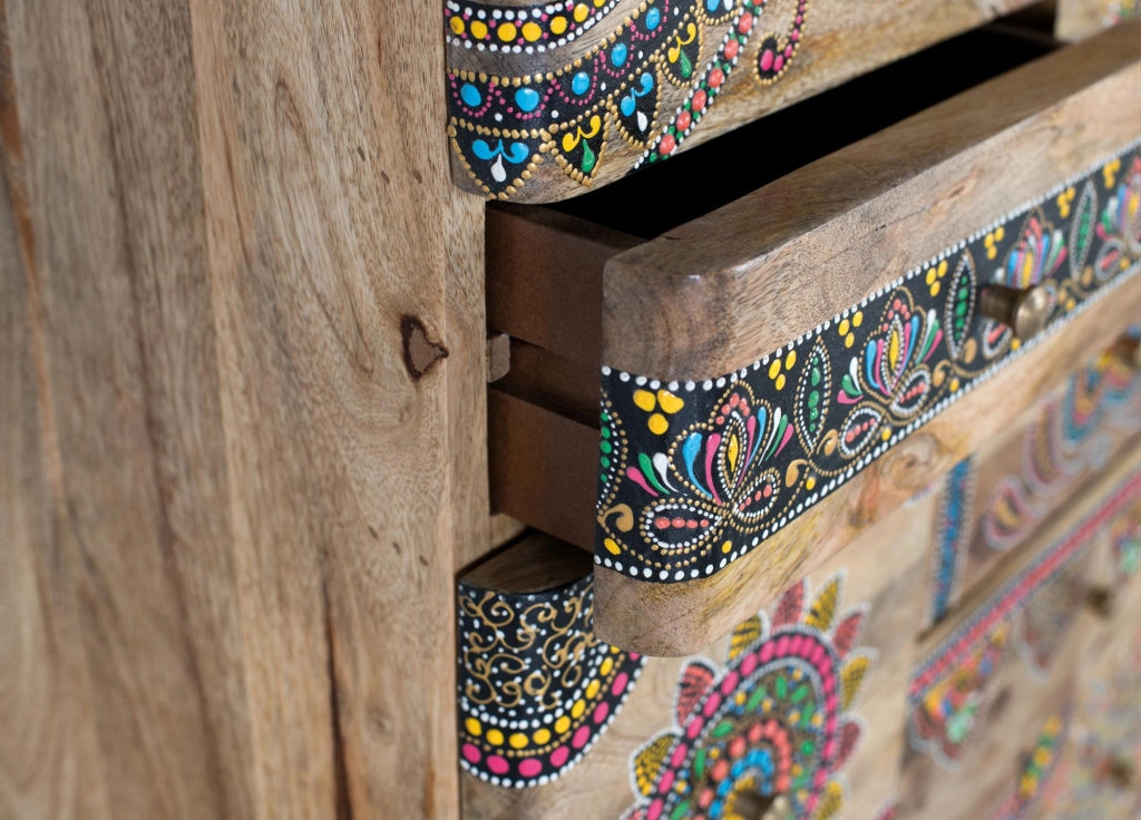 Cassettiera in legno di mango dipinta a mano