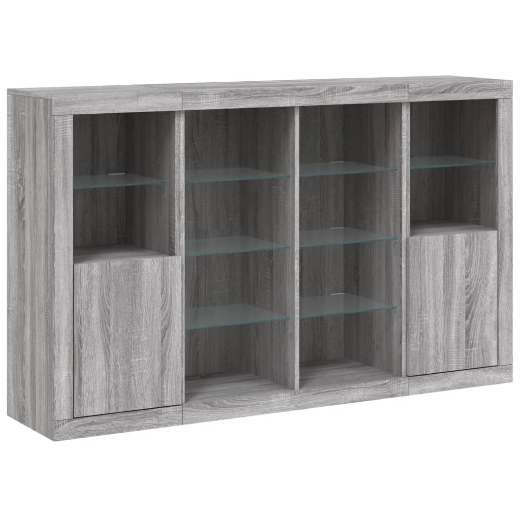 Buffet credenza cassettiera armadio mobile contenitore organizer per cucina soggiorno salotto con luci a LED 3 pezzi legno ingegnerizzato Sonoma grigio 02_0037236
