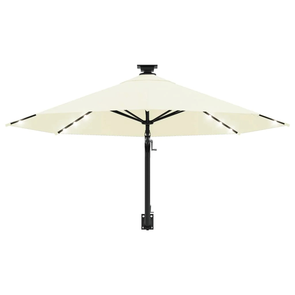 Ombrellone da parete con palo in metallo e illuminazione a LED 300 cm colore sabbia 02_0008694