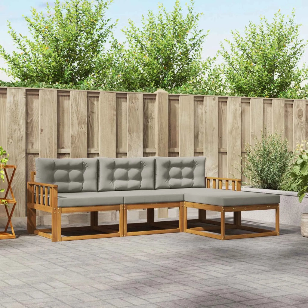 Set di divani da esterno 4 pcs Grigio Naturale e Chiaro
