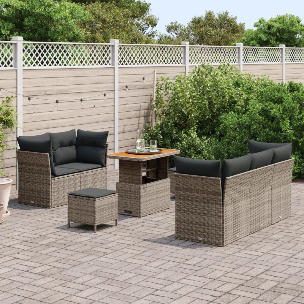 Set Divano Giardino 8 Pezzi con Cuscini Grigio Polyrattan Acacia