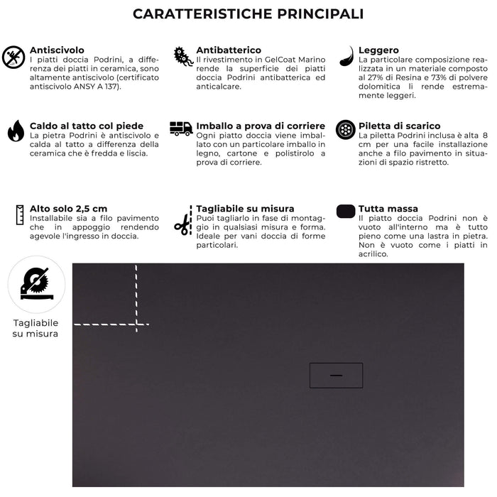 Piatto Doccia in Pietra 70x110 cm Bonussi Manila Nero