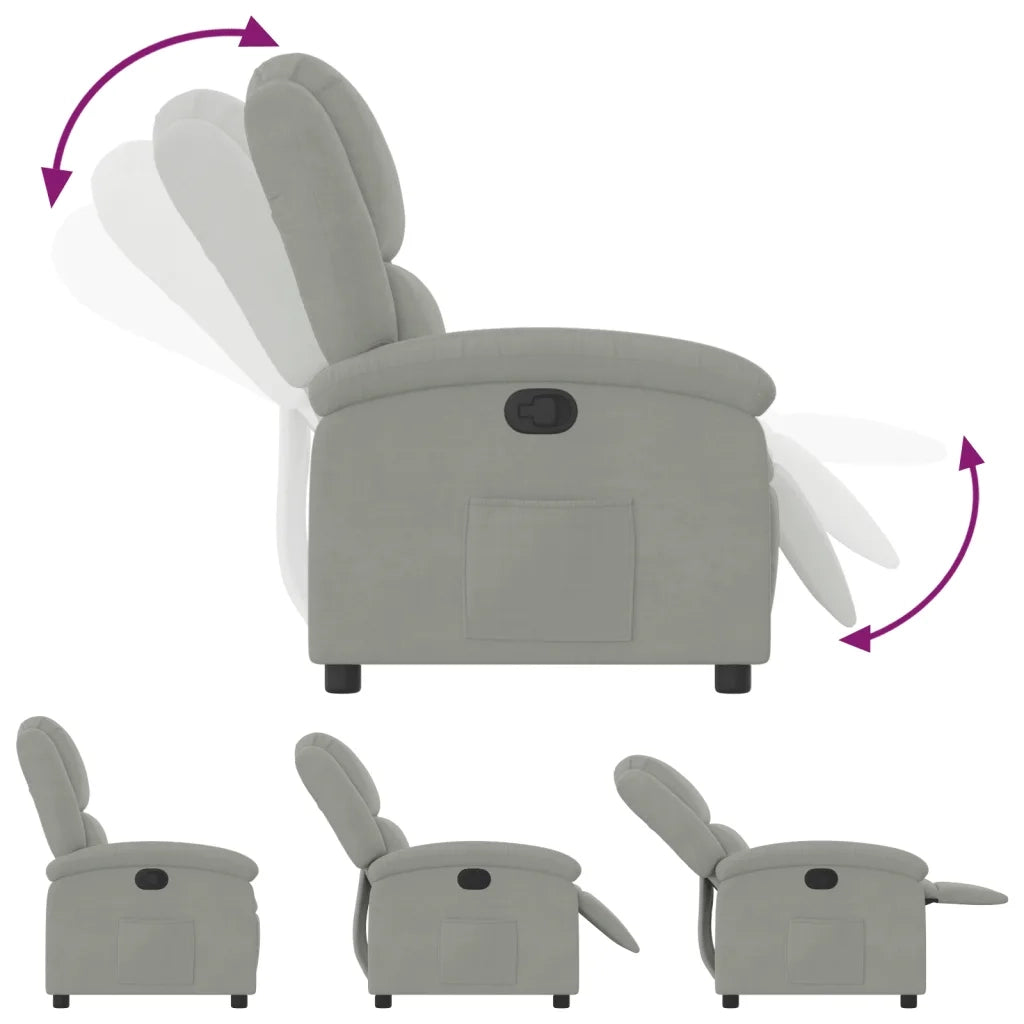 Divano Sedia-Poltrona reclinabile in velluto grigio chiaro