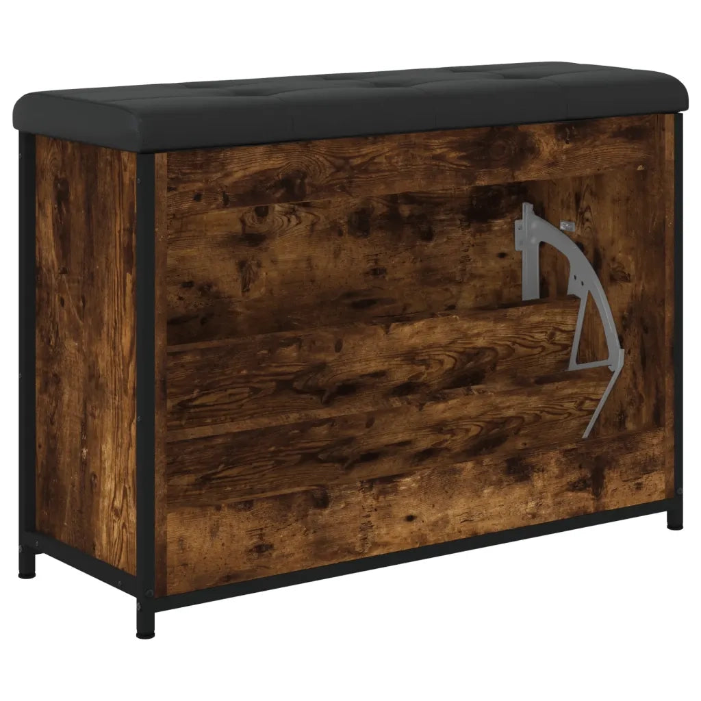 Panca Portascarpe-Sgabello-Panca Scarpiera Cassetto Ribaltabile Rovere Fumo 82x32x56cm
