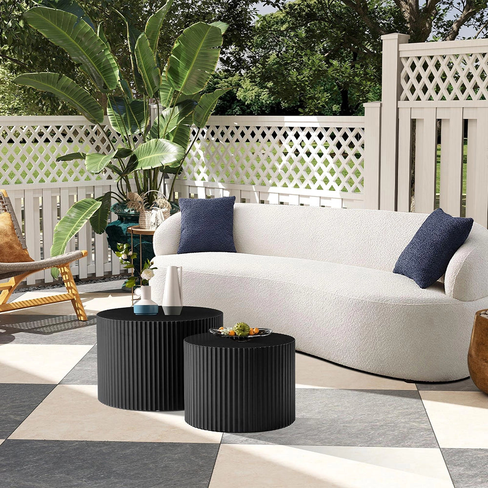 Set di tavolini moderni - Xylo - 60*40+48*35 - Nero opaco - Bordo ondulato, impilabili