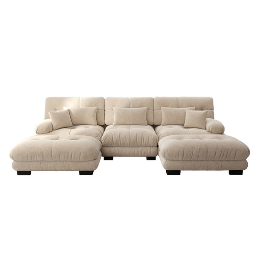 Divano angolare modulare di lusso - Xylo - Forma U extra large, trasformabile con pouf, chenille marrone chiaro