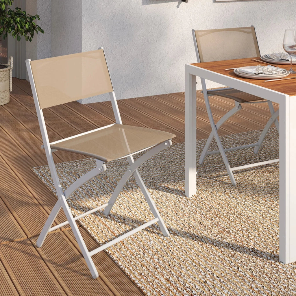 IDMarket - Set di 6 sedie da giardino pieghevoli BASTIA in metallo e textilene, bianco e beige