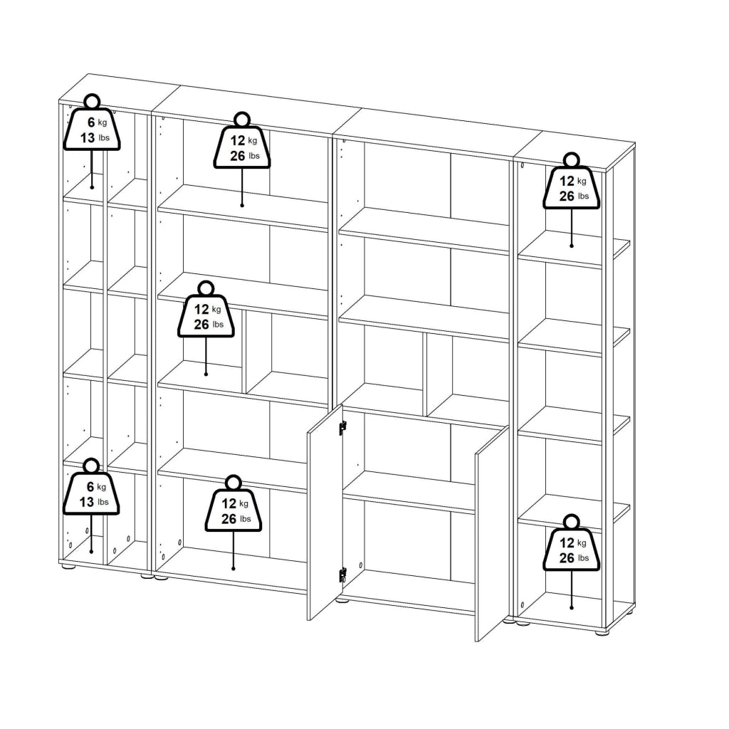Parete attrezzata Litvjak, Composizione soggiorno, Mobile salotto multiuso, Armadio porta TV, 241x34 h205 cm, Rovere e Bianco