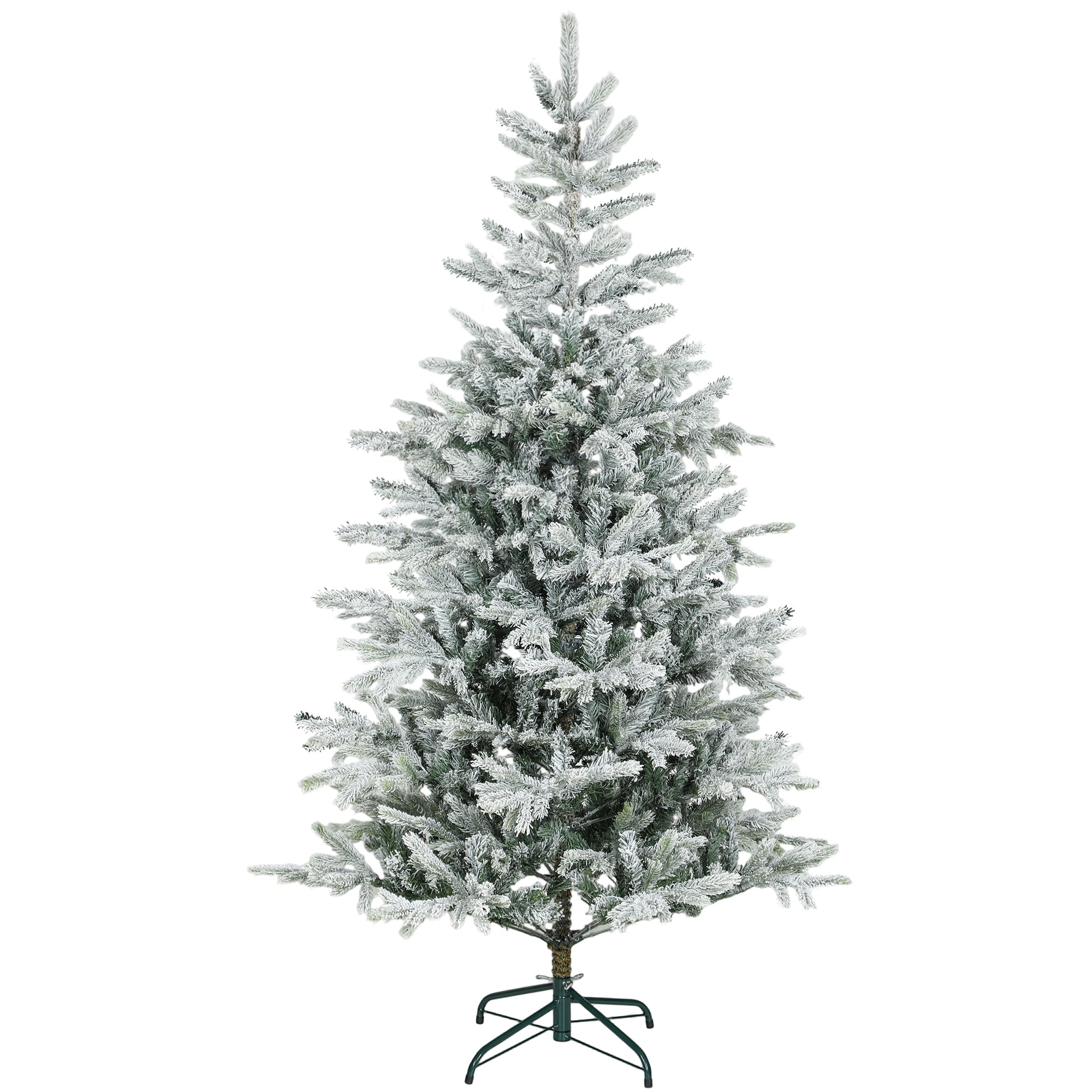 Albero di Natale Innevato Alto 180 cm con 1207 Rami Realistici e Base in Metallo Pieghevole Verde e Bianco