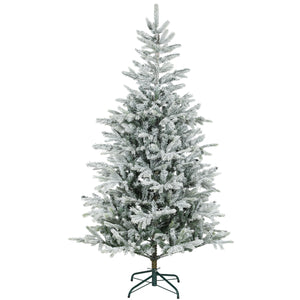 Albero di Natale Innevato Alto 180 cm con 1207 Rami Realistici e Base in Metallo Pieghevole Verde e Bianco