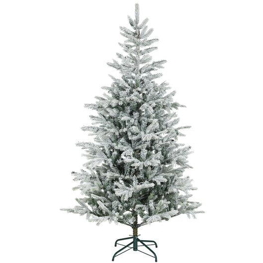 Albero di Natale Innevato Alto 180 cm con 1207 Rami Realistici e Base in Metallo Pieghevole Verde e Bianco