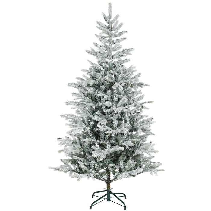 Albero di Natale Innevato Alto 180 cm con 1207 Rami Realistici e Base in Metallo Pieghevole Verde e Bianco