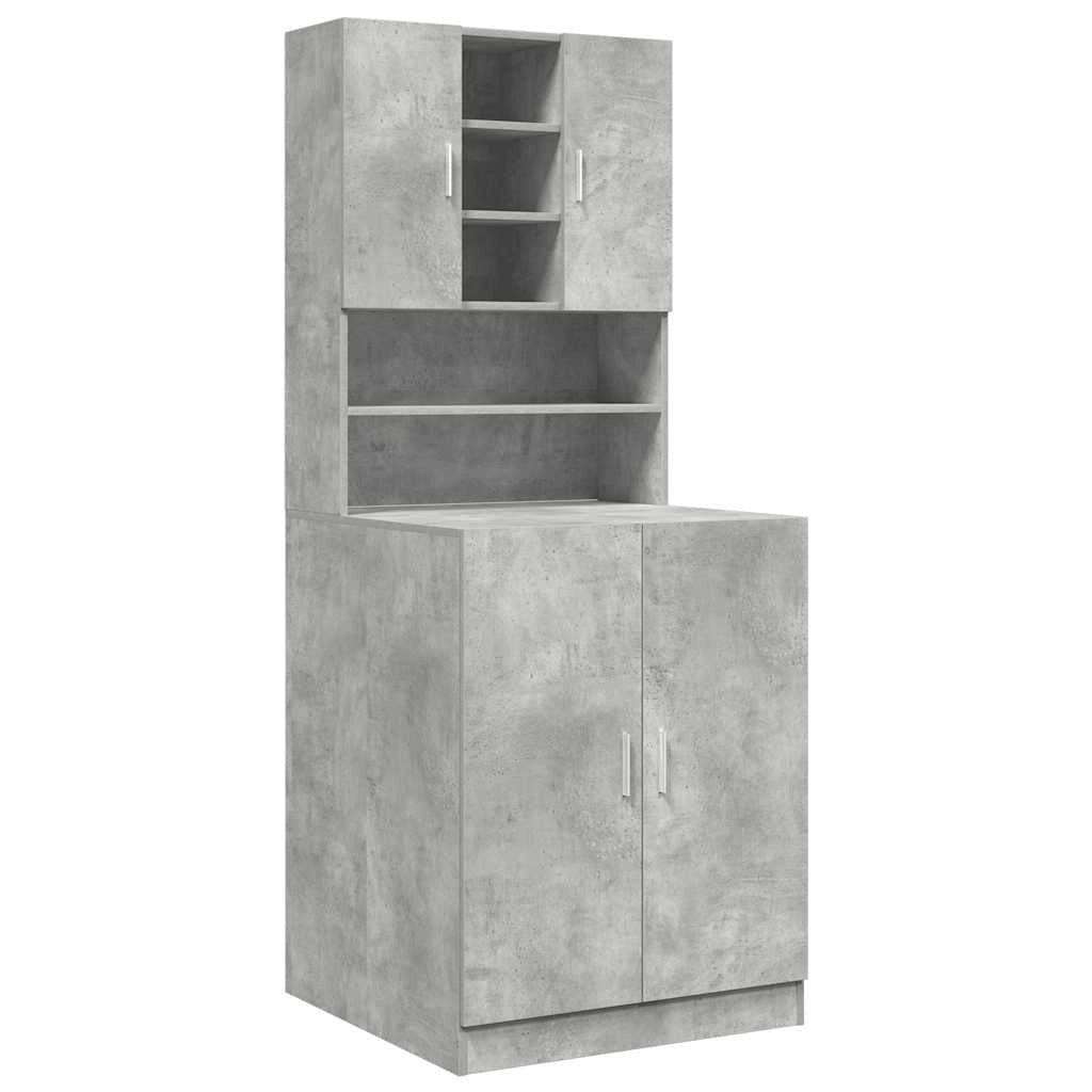 Set di 2 mobili da bagno per lavatrice con spazio di archiviazione ottimizzato 70,5 x 71,5 x 181,5 cm legno ingegnerizzato grigio cemento 02_0055758