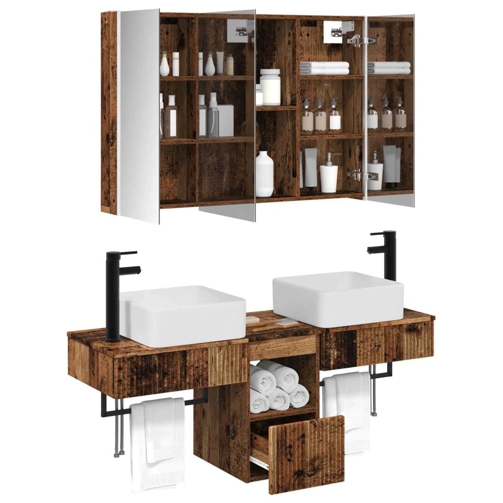 Set di Armadi da Bagno 4 pcs Legno antico 103,5 x 15,5 x 70 cm 3406309