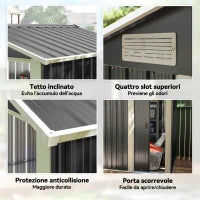 Casetta da Giardino Porta Attrezzi in Acciaio, Tetto inclinato e 4 Prese d'Aria, 152x132x188cm