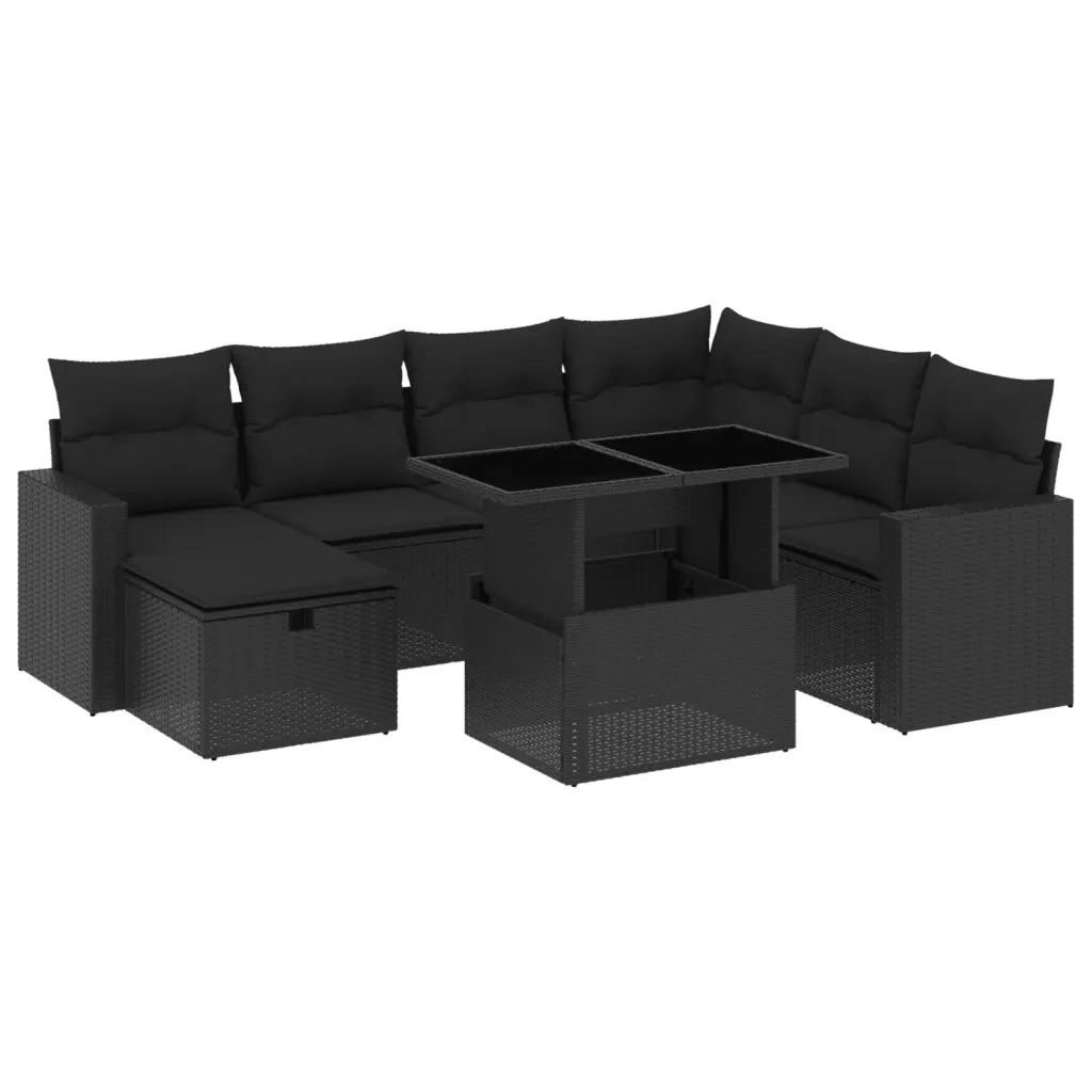 Set Divani da Giardino con Cuscini 8 pz Nero in Polyrattan
