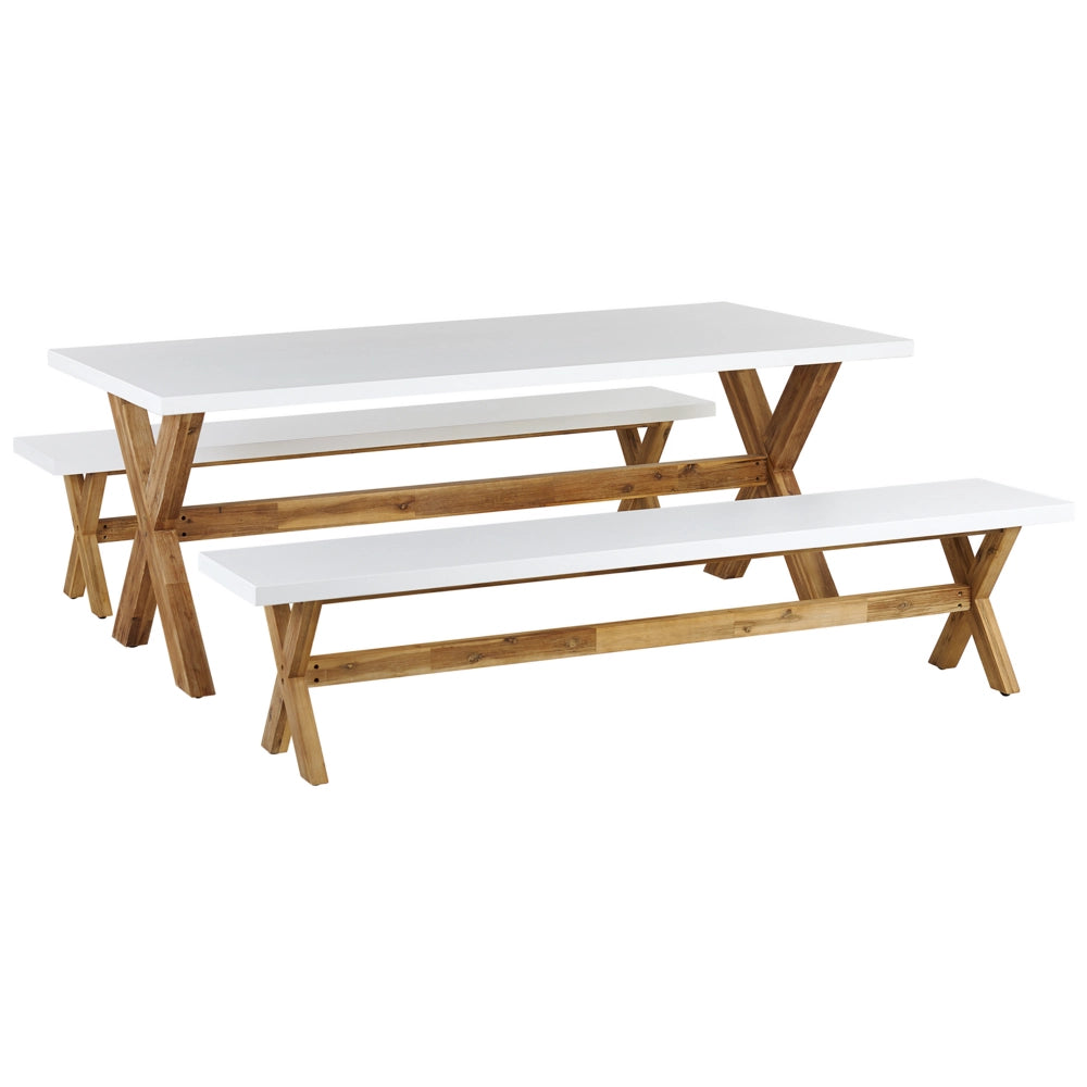 Set da esterno con tavolo in fibra di cemento grigio e 2 panche stile moderno industriale