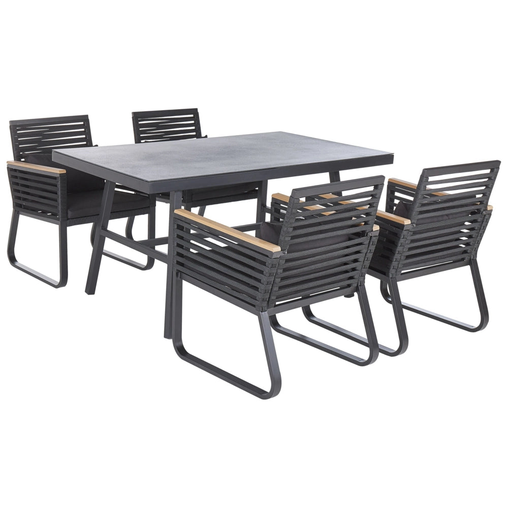 Set da pranzo da giardino 4 posti metallo Nero alluminio finitura opaca tavolo da esterno 4 sedie cuscini moderno