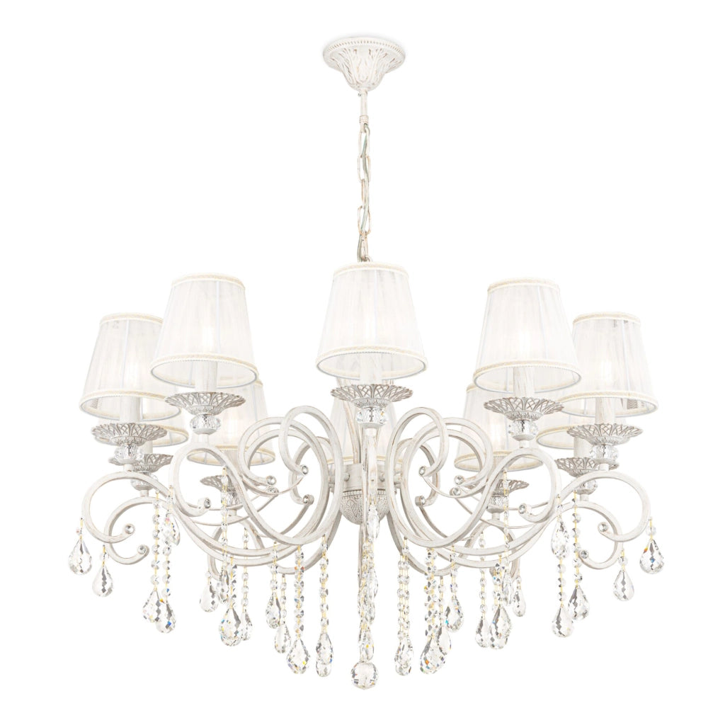 Maytoni Lampadario Shabby Chic Grace 10 luci E14 bianco metallo cristallo
