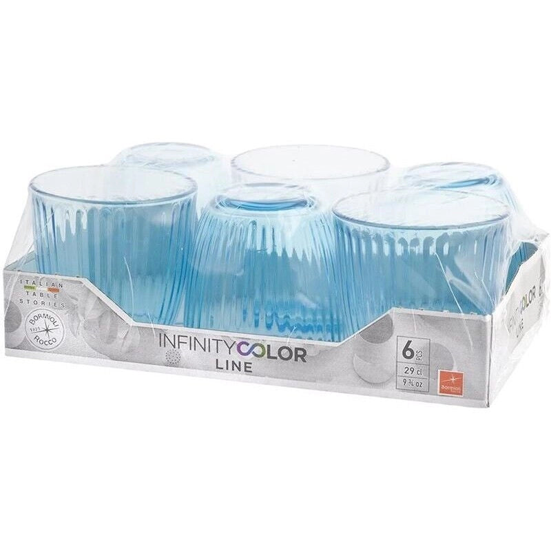 BORMIOLI LINE 6 BICCHIERI PER ACQUA IN VETRO BLU 290 ML