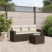 Set Divano da Giardino 4 pz con Cuscini-Sofa da Giardino-Divanetto da esterno Marrone in Polyrattan 475883