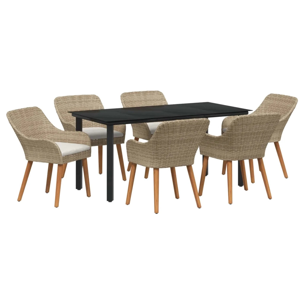 Set da Pranzo per Giardino con cuscino 7 pcs Beige polyrattan 3261702