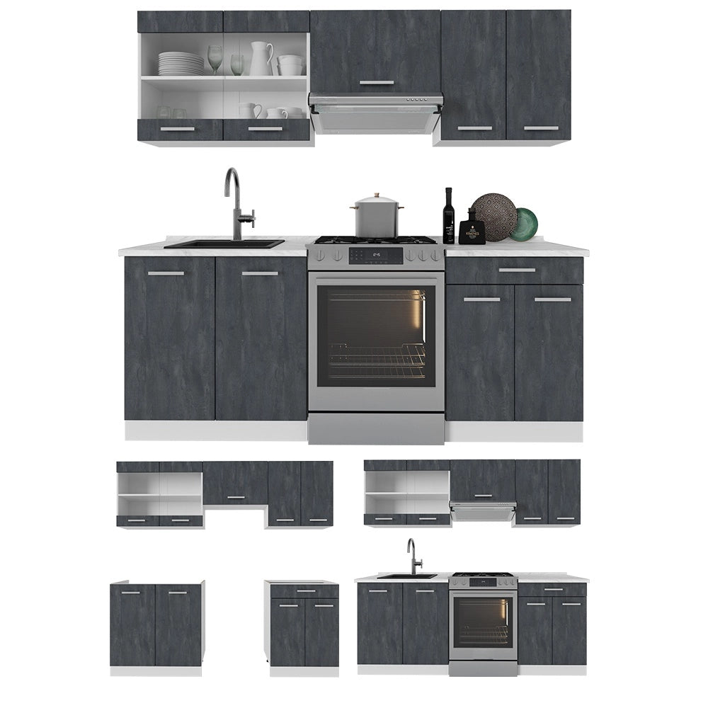 Cucina componibile R-Line Calce nera/Bianco 200 cm senza piano di lavoro Vicco