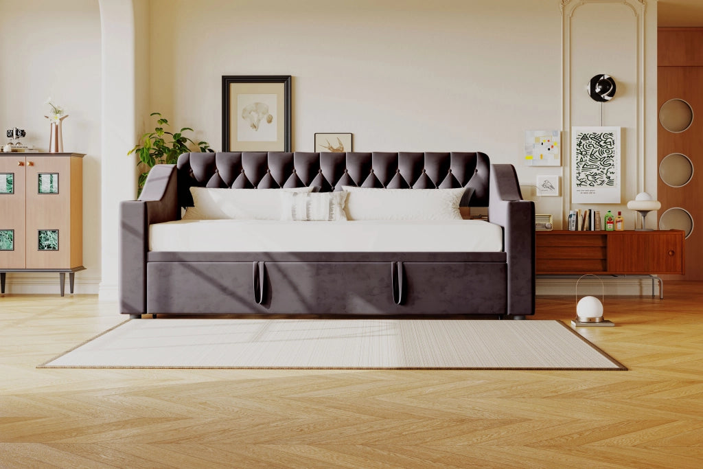 Letto divano poltrona in velluto grigio scuro 90x190 cm
