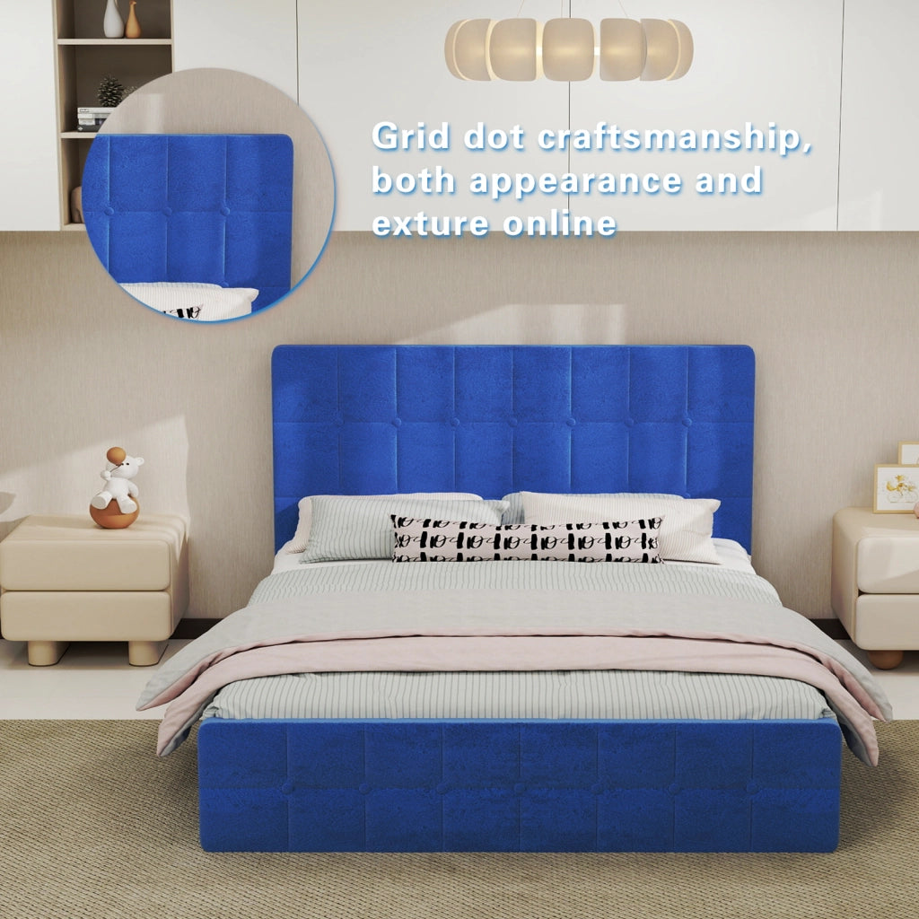 DESMIU Letto matrimoniale 140 × 200 cm 2 posti con testiera capitonnè, senza materasso, in velluto, blu