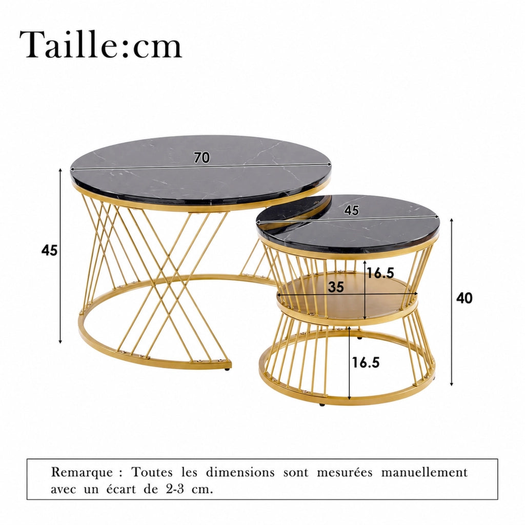 TAVOLINI DA CAFFÈ Set da 2 pezzi 70x70x47 cm MDF Nero effetto marmo