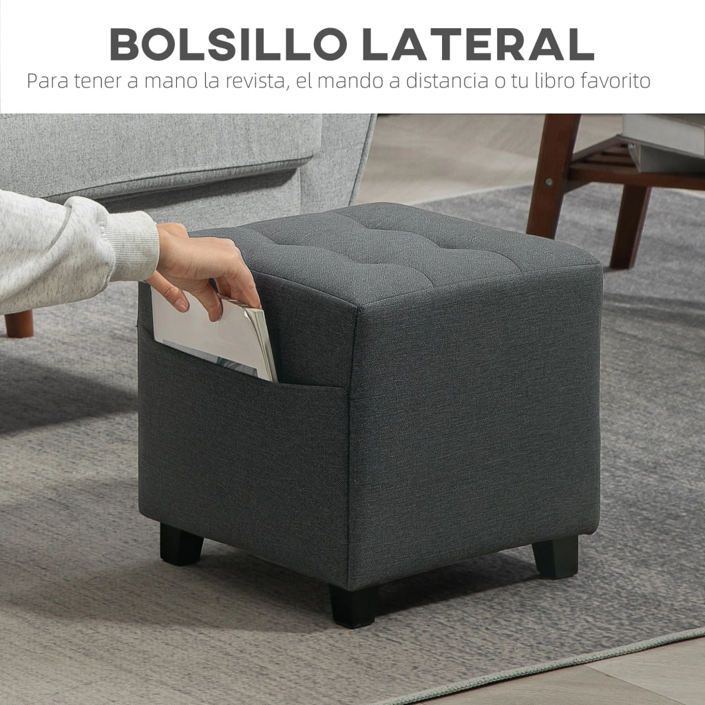 Pouf con Tasca Laterale e Coperchio Imbottito ¨C Zephmum ¨C Grigio in Lino