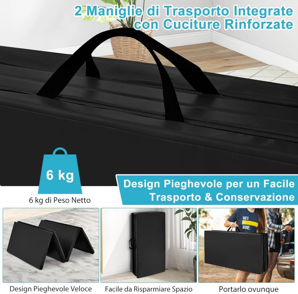 Tappetino da Ginnastica con Maniglia, Gancio, Chiusura a Cerniera e Copertura in Pelle PU Staccabile, Tappetino da Esercizio Pieghevole per Yoga, Stretching e Aerobica