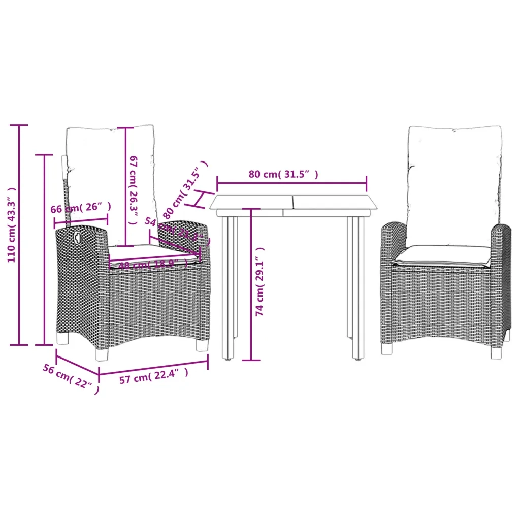 Set Pranzo da Giardino 3 pz con Cuscini Beige Misto Polyrattan 3212832