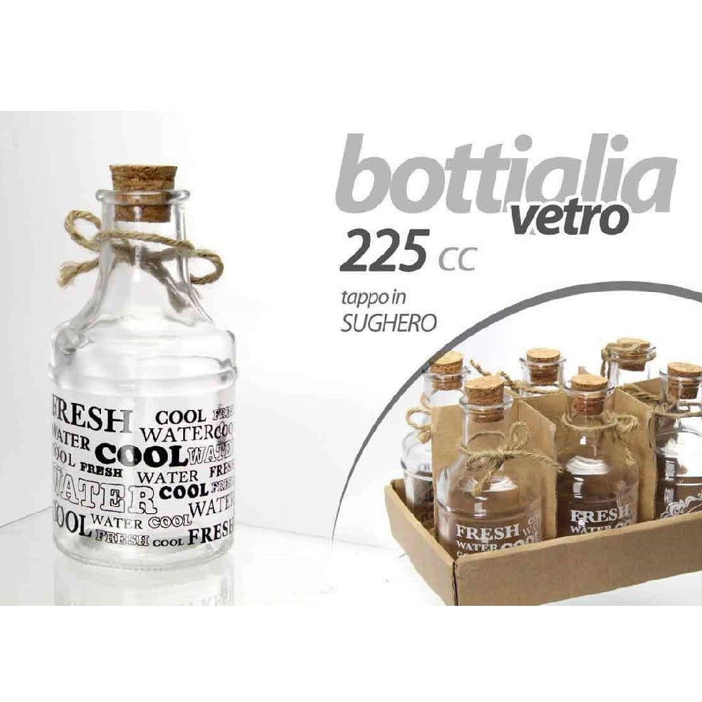 Trade Shop - Set 6pz Bottiglia Bottiglietta In Vetro Tappo In Sughero Decorative 225cc 742293 -