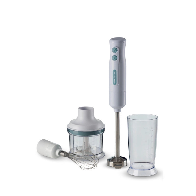 Pimer 3in1 700W, 2 velocità, lama inox, bicchiere trasparente - Bianco & Celeste