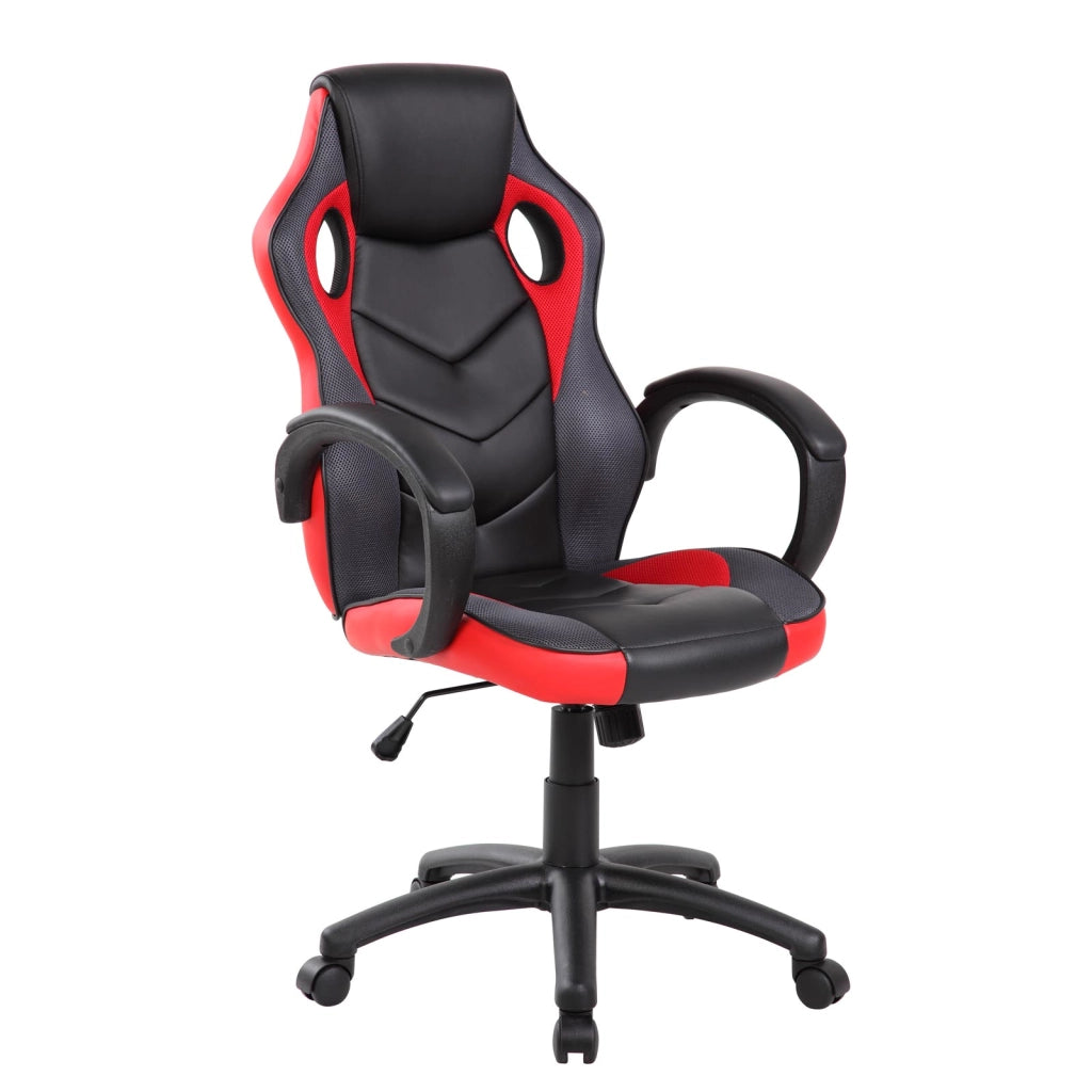 Poltrona gaming girevole con ruote e braccioli nera e rossa Gerep Troy