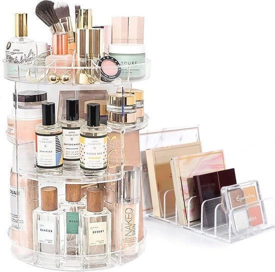 Set di 2 organizzatori di trucco rotativi con 7 compartimenti - Raccordo multifunzionale regolabile per cosmetici