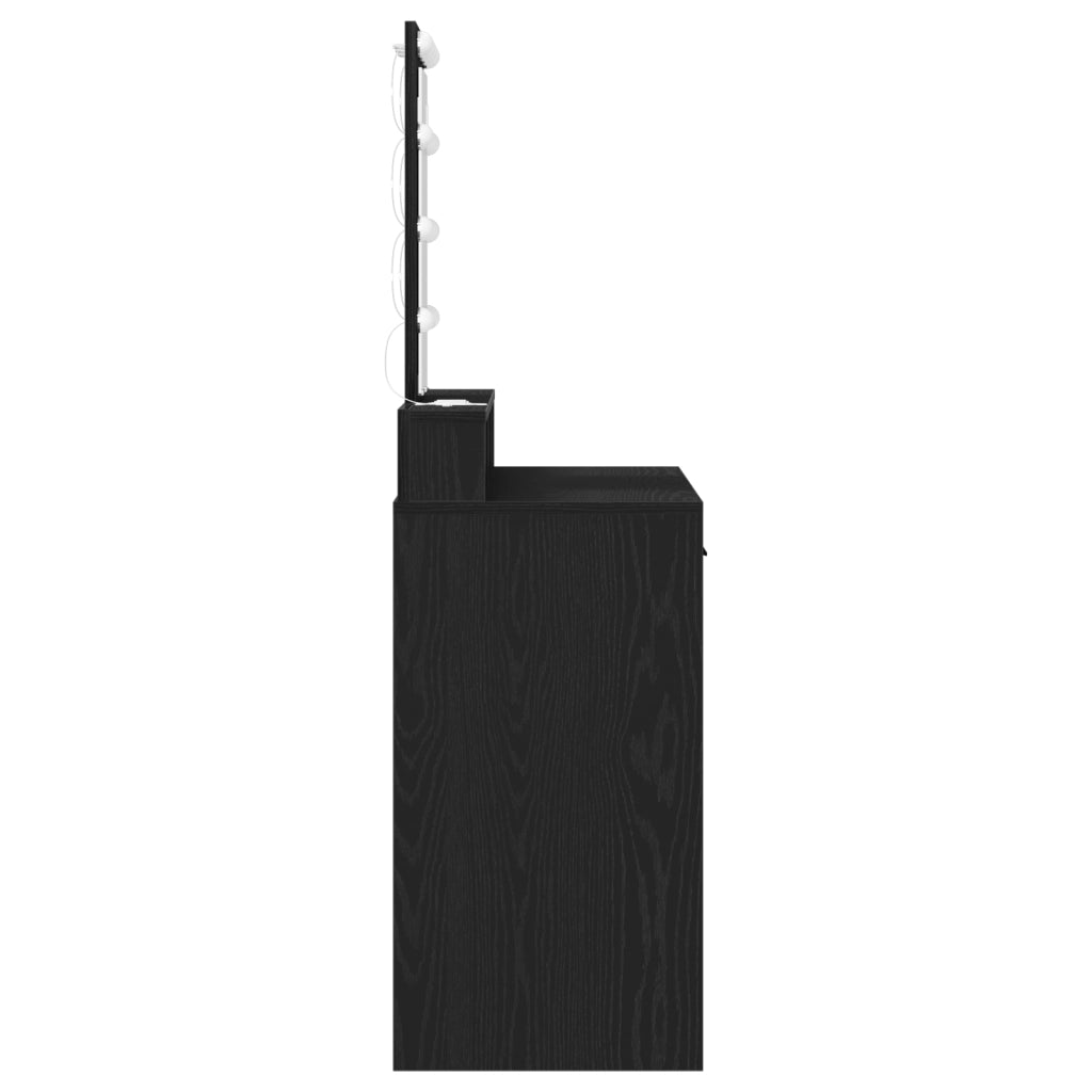 Specchio per trucco con luci LED Quercia Nera 100x41x140 cm
