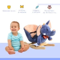 Cavallo a Dondolo in Legno Elefante per i Bambini 60x33x45cm