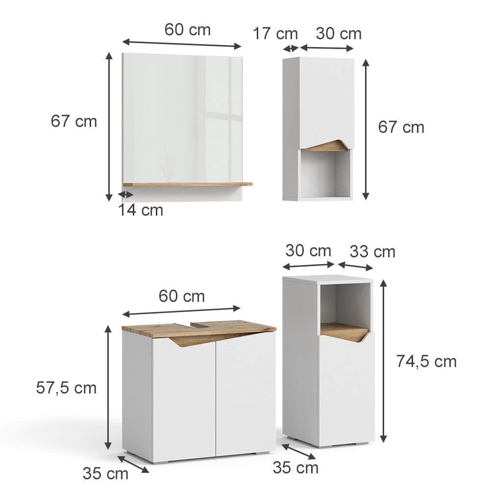 Vicco Set di mobili da bagno Bianco 4 parti