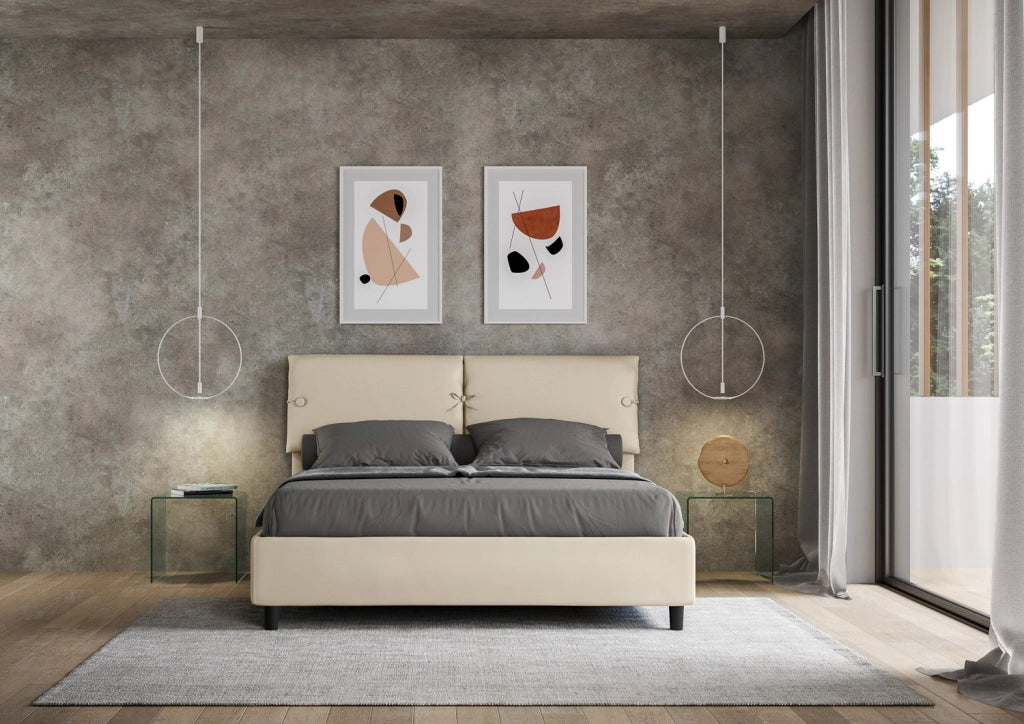BS COM Letto matrimoniale contenitore doppia alzata imbottito 160x200 similpelle tortora