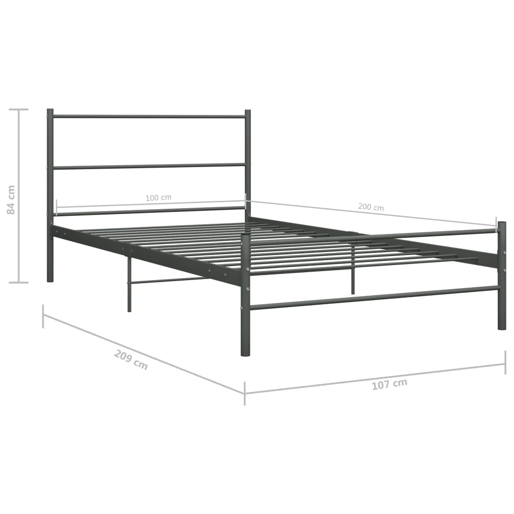 Letto singolo | Letto per adulti | Giroletto Grigio in Metallo 100x200 cm