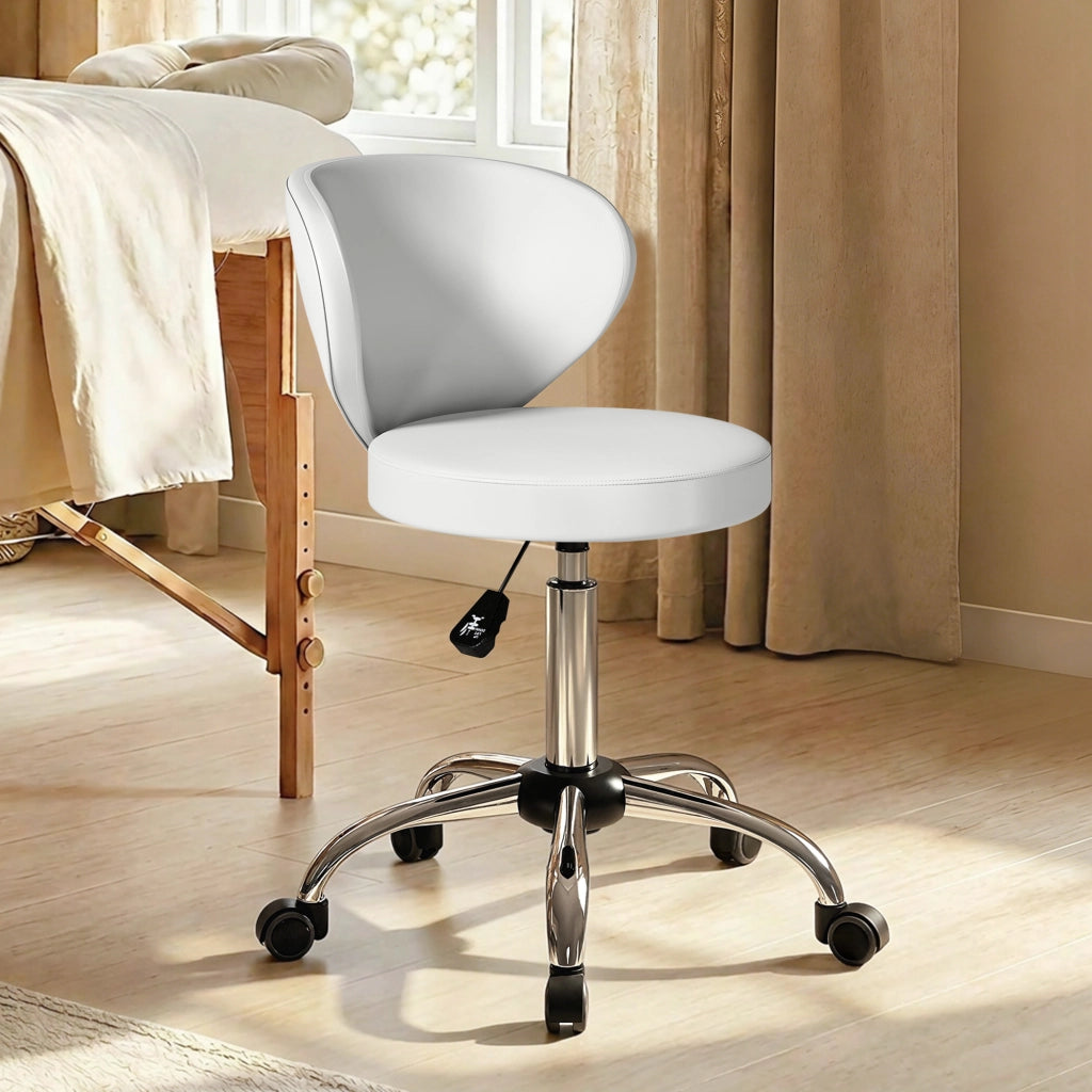 Sgabello con rotelle e schienale regolabile ¨C zephmum ¨C PU 73-88 cm bianco