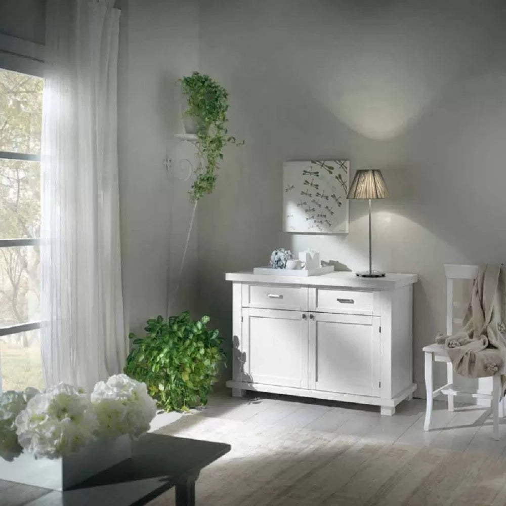 Madia credenza in legno massello 2 ante laccato bianco l.120 p.45 h.83 - Mobili 2G