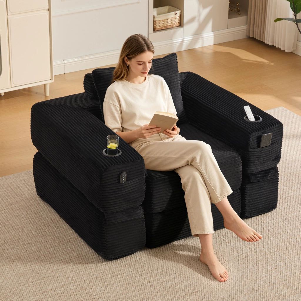 Divano letto pieghevole a 2 posti ¨C MINIMAL ¨C tessuto a coste, struttura con molle