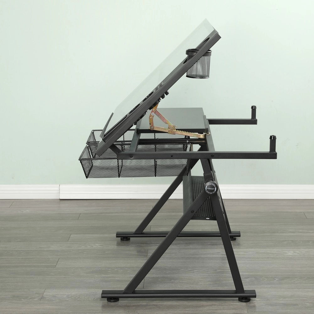 Tavolo da Disegno in Vetro Temperato Regolabile con Sedia ¨C Xylo ¨C Nero