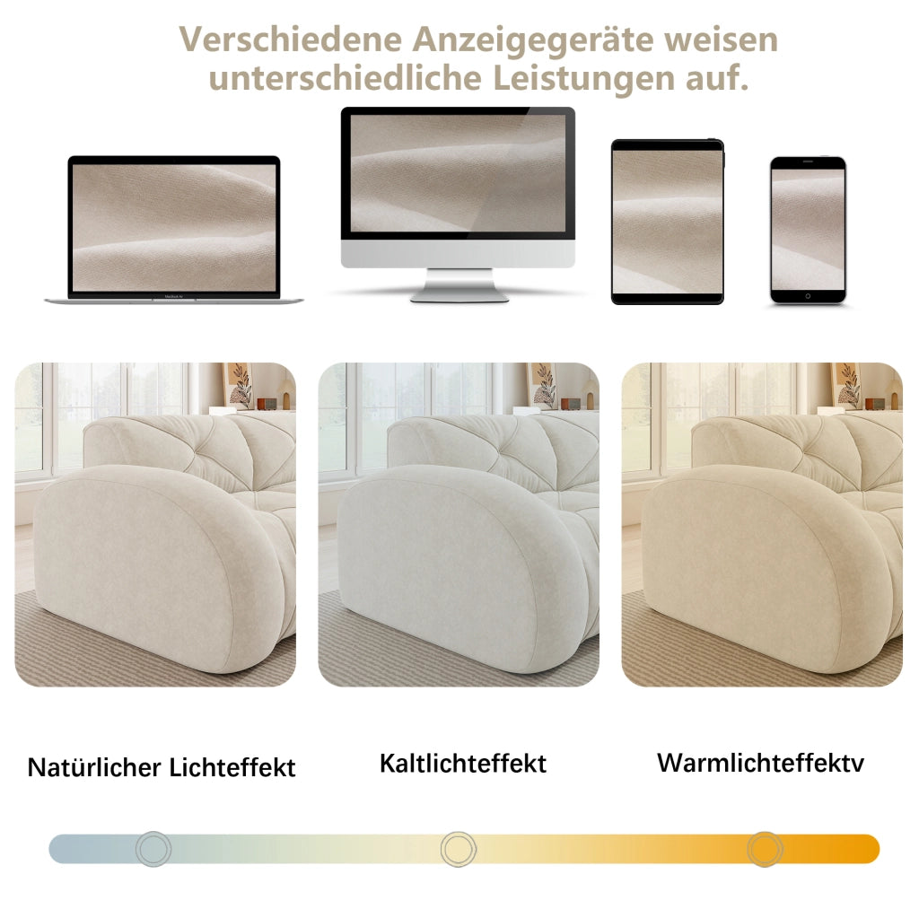 Ottomana ULEVR in ciniglia beige chiaro, complemento d'arredo per soggiorno