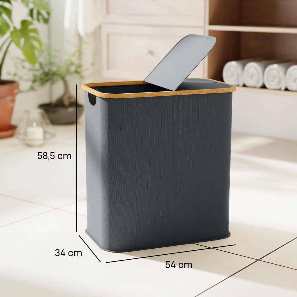Cestino bucato doppio pieghevole 80 L ¨C zephmum ¨C grigio con coperchio